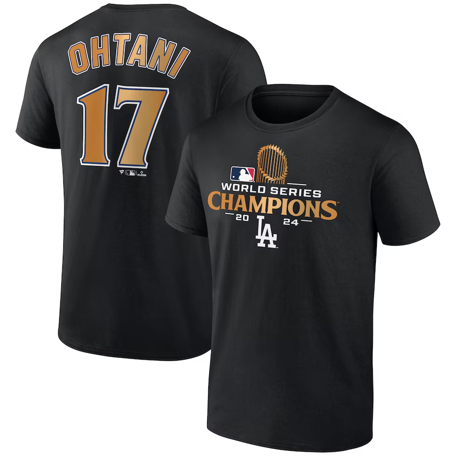 Men Los Angeles Dodgers #17 Ohtani 2024 MLB World Series Champions black T shirts